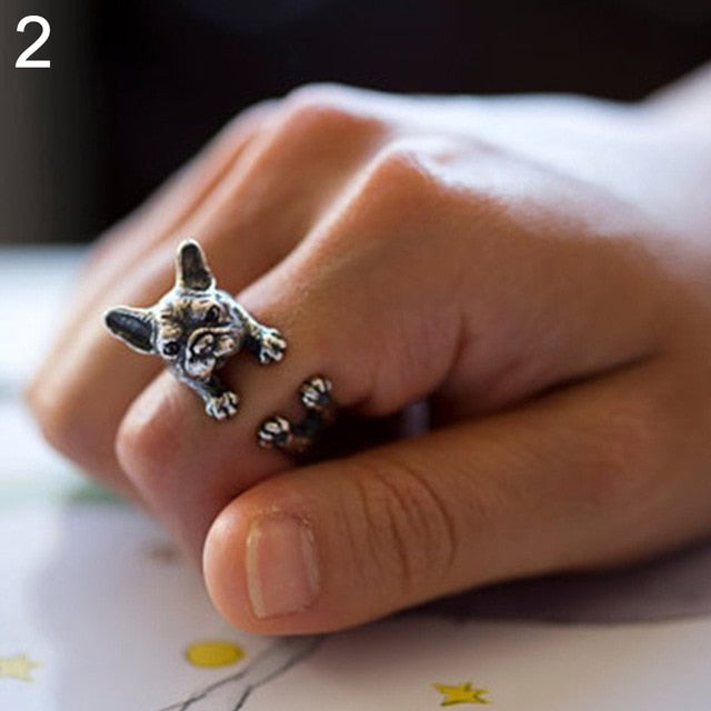 Adjustable Retro Bulldog Openings Ring Unisex Animal Pit Bull Dog Punk Jewelry New Design Adjustable Ring For Men Women