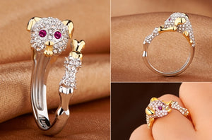 Crystal Lovely Mouse Dog Pig Rabbit Monkey Shape Inlaid Animal Rings Women Girl Opening Ring Wedding Party Jewelry