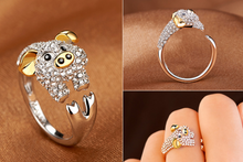 Load image into Gallery viewer, Crystal Lovely Mouse Dog Pig Rabbit Monkey Shape Inlaid Animal Rings Women Girl Opening Ring Wedding Party Jewelry