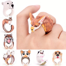 Load image into Gallery viewer, Cute Cartoon Animal Bend Ring Funny Cat Dog Rabbit Bird Fox Bear Tiger Finger Rings 3D Cuff Open Adjusted Rings