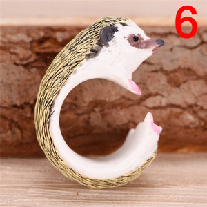 Cute Cartoon Animal Bend Ring Funny Cat Dog Rabbit Bird Fox Bear Tiger Finger Rings 3D Cuff Open Adjusted Rings