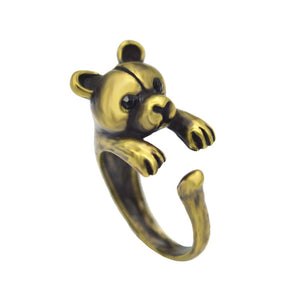 Kinitial Antique Bronze Animal Bear Ring Opening Dog Rings Women Wrap Finger Knuckle Fashion Bijoux Gift