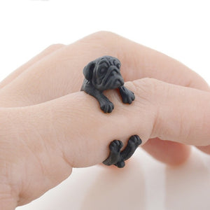 Fei Ye Paws Boho Retro Style Pug Ring Anel For Women Dog Animal Midi Finger Metal Rings For Girls Men Jewelry Unique Gift Idea